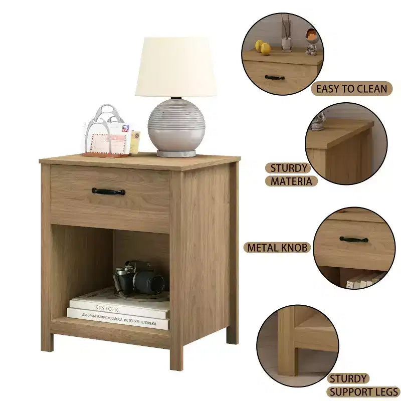 Comodino Minimalista con Cassetto e Ripiano Aperto, Tavolino da Notte Moderno per Camera da Letto o Soggiorno-Panipeachy