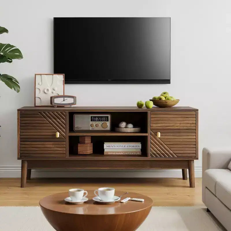 Mobile porta TV moderno di metà secolo da 43 pollici per TV da 32-45 pollici, console multimediale con vani portaoggetti, centro di intrattenimento per soggiorno o camera da letto-Panipeachy