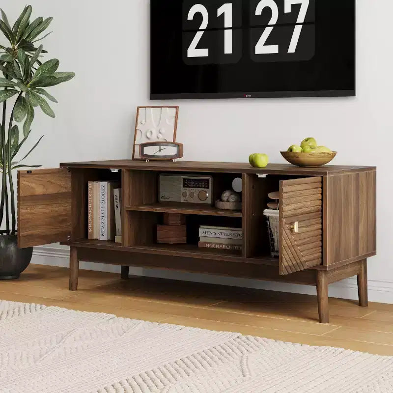 Mobile porta TV moderno di metà secolo da 43 pollici per TV da 32-45 pollici, console multimediale con vani portaoggetti, centro di intrattenimento per soggiorno o camera da letto-Panipeachy