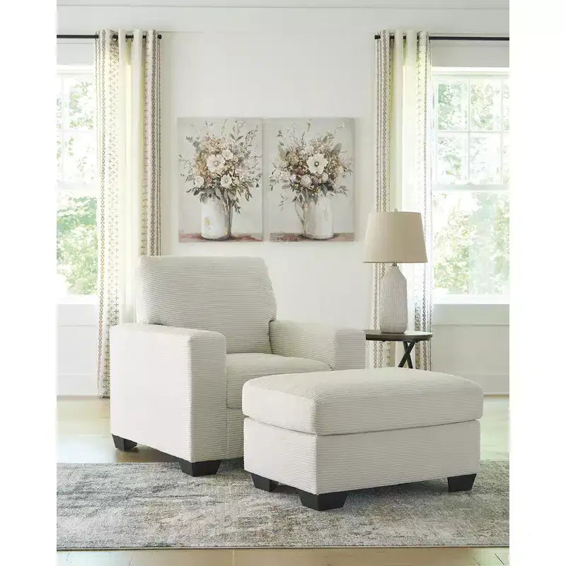 Signature Design by Ashley Ammon Pouf, Rivestimento in poliestere cordato, Avorio