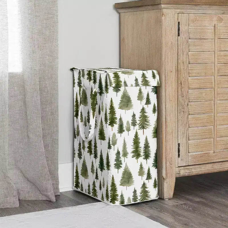 Sweet Jojo Designs Cesto Portabiancheria Pieghevole con Manici per Bambino/a, Unisex/Neutro, Modello Pino Boschivo Verde e Bianco