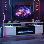 Mobile TV con caminetto elettrico – Riscaldatore per camino da 36 pollici con 12 colori di fiamma, Console per centro di intrattenimento a 2 ripiani con spazio di archiviazione per TV fino a 80 pollici, Bianco