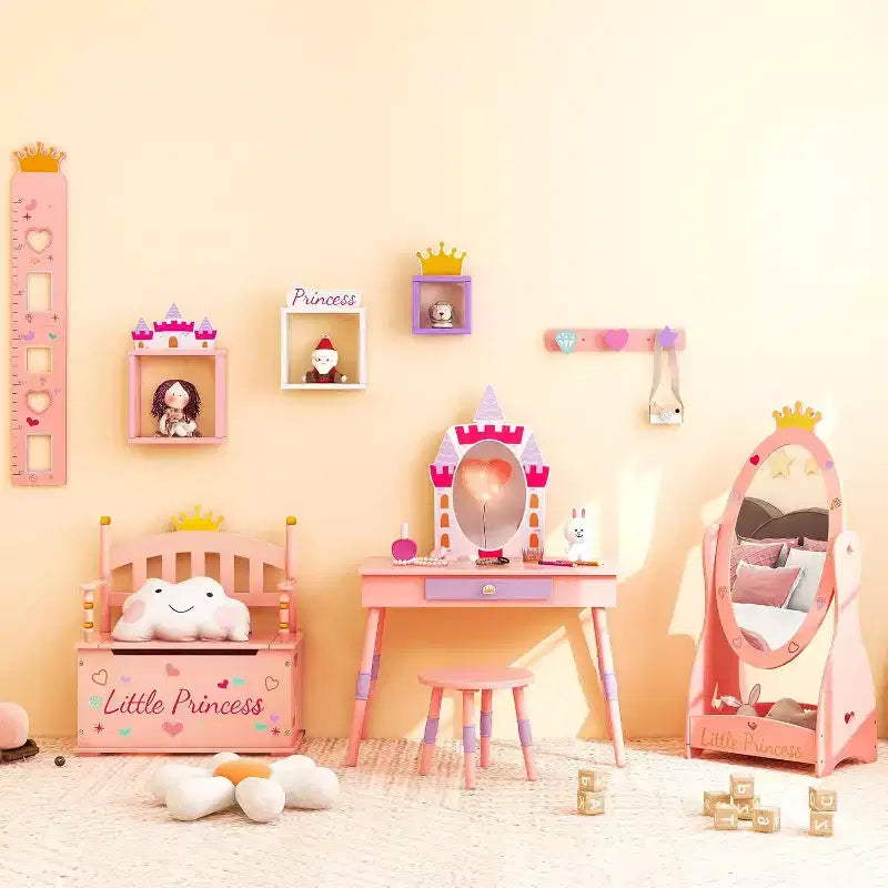 BALHAM TRADE-Set da toeletta per bambine rosa, Castello finzione Gioca a Set da toeletta con sedia e specchio