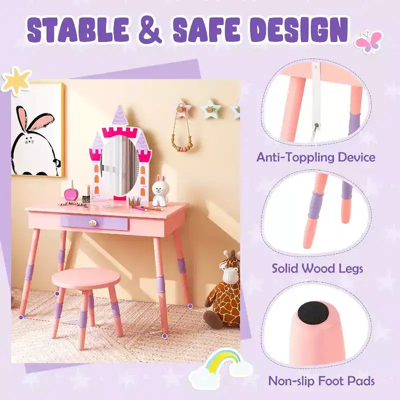 BALHAM TRADE-Set da toeletta per bambine rosa, Castello finzione Gioca a Set da toeletta con sedia e specchio