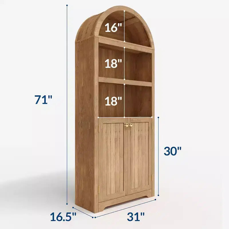 Mobile Moderno Bianco ad Arco da 72 pollici - Dispensa in Legno a 5 Ripiani Doppie Ante Ripiano Regolabile Maniglie Nere, Libreria Autoportante per Soggiorno