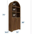 Mobile Moderno Bianco ad Arco da 72 pollici - Dispensa in Legno a 5 Ripiani Doppie Ante Ripiano Regolabile Maniglie Nere, Libreria Autoportante per Soggiorno