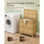 Cesto Portabiancheria con Coperchio, Cesto Portabiancheria in Rattan PE con Fodera Rimovibile, Cesto Contenitore, Divisorio a 3 Scomparti, 160 L