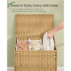 Cesto Portabiancheria con Coperchio, Cesto Portabiancheria in Rattan PE con Fodera Rimovibile, Cesto Contenitore, Divisorio a 3 Scomparti, 160 L
