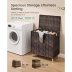 Cesto Portabiancheria con Coperchio, Cesto Portabiancheria in Rattan PE con Fodera Rimovibile, Cesto Contenitore, Divisorio a 3 Scomparti, 160 L