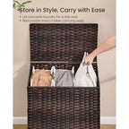 Cesto Portabiancheria con Coperchio, Cesto Portabiancheria in Rattan PE con Fodera Rimovibile, Cesto Contenitore, Divisorio a 3 Scomparti, 160 L
