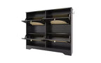 Scarpiera stretta Mid-Century con 4 cassetti a ribalta e ante in rattan, scarpiera con secchiello basculante e 2 ganci per ingresso, corridoio, nera