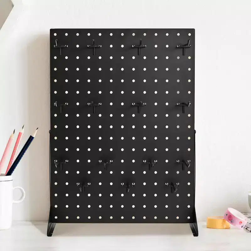 Espositore per Pannello Forato, Espositore da Tavolo per Pannello Forato da 17 x 13 Pollici con 15 Ganci, Pannello Forato in Acciaio Laminato a Freddo Ispessito, Nero