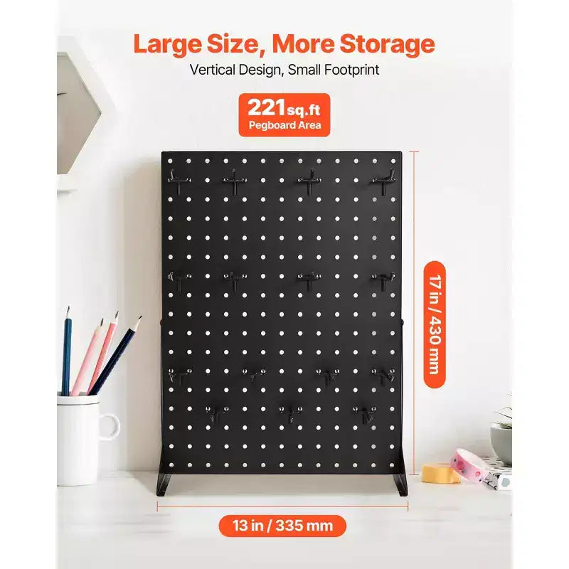 Espositore per Pannello Forato, Espositore da Tavolo per Pannello Forato da 17 x 13 Pollici con 15 Ganci, Pannello Forato in Acciaio Laminato a Freddo Ispessito, Nero