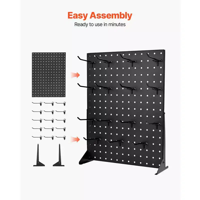 Espositore per Pannello Forato, Espositore da Tavolo per Pannello Forato da 17 x 13 Pollici con 15 Ganci, Pannello Forato in Acciaio Laminato a Freddo Ispessito, Nero