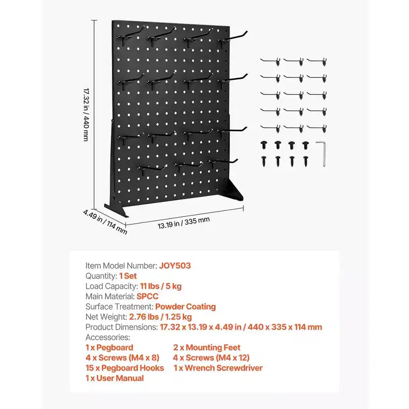 Espositore per Pannello Forato, Espositore da Tavolo per Pannello Forato da 17 x 13 Pollici con 15 Ganci, Pannello Forato in Acciaio Laminato a Freddo Ispessito, Nero