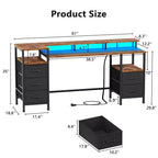 Scrivania da computer marrone da 61 pollici con stazione di ricarica, scrivania da gaming con luci LED, reversibile, 5 cassetti in tessuto, tavolo da scrittura per ufficio domestico, contenitore per studio
