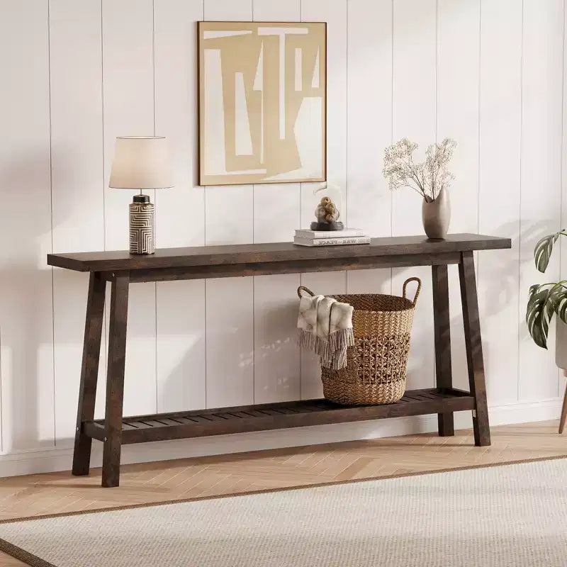 Console Table, 2-Tier Narrow Sofa Table Behind Couch, Extra Long Entryway Table for Hallway, Industrial Farmhouse Entry Table for Living Room, Foyer