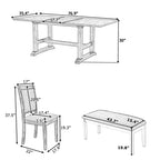 Set da pranzo rustico da 6 pezzi con tavolo allungabile, tavolo da pranzo con cavalletto da 195,3 cm e 4 sedie da pranzo imbottite, 1 panca