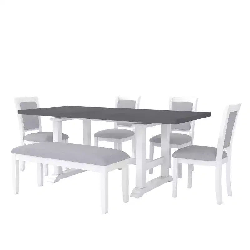 Set da pranzo rustico da 6 pezzi con tavolo allungabile, tavolo da pranzo con cavalletto da 195,3 cm e 4 sedie da pranzo imbottite, 1 panca