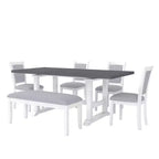 Set da pranzo rustico da 6 pezzi con tavolo allungabile, tavolo da pranzo con cavalletto da 195,3 cm e 4 sedie da pranzo imbottite, 1 panca
