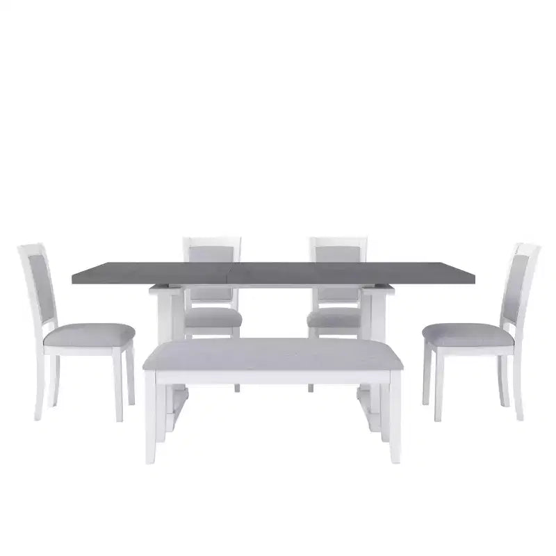 Set da pranzo rustico da 6 pezzi con tavolo allungabile, tavolo da pranzo con cavalletto da 195,3 cm e 4 sedie da pranzo imbottite, 1 panca