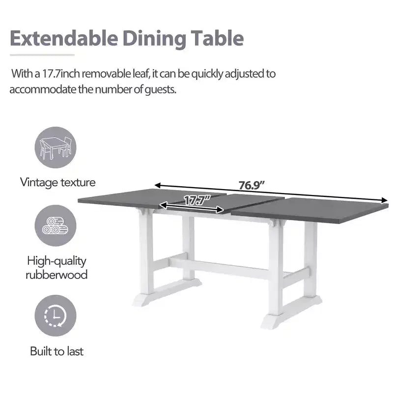 Set da pranzo rustico da 6 pezzi con tavolo allungabile, tavolo da pranzo con cavalletto da 195,3 cm e 4 sedie da pranzo imbottite, 1 panca