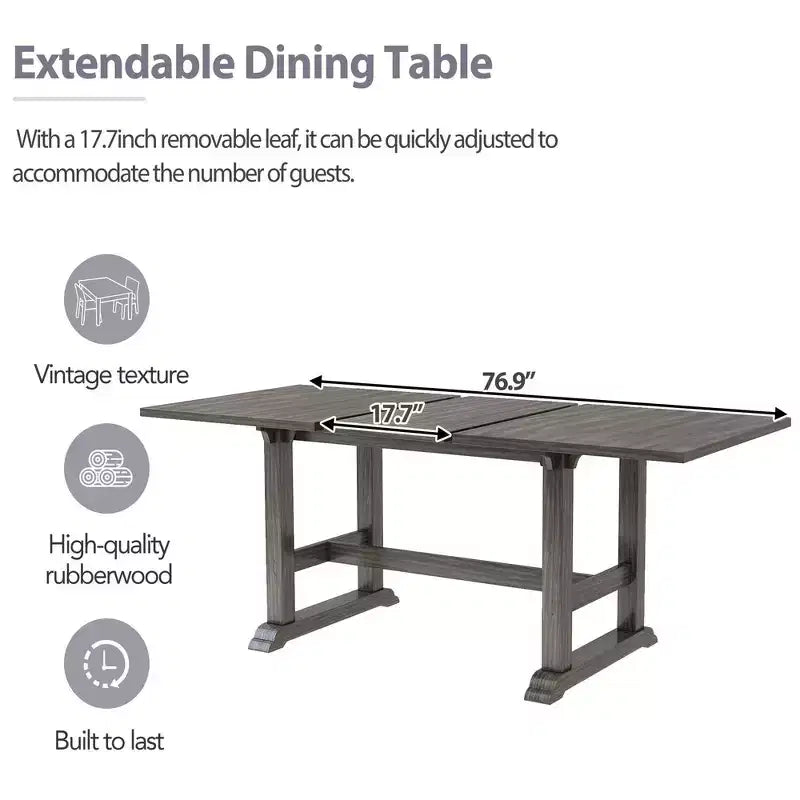 Set da pranzo rustico da 6 pezzi con tavolo allungabile, tavolo da pranzo con cavalletto da 195,3 cm e 4 sedie da pranzo imbottite, 1 panca