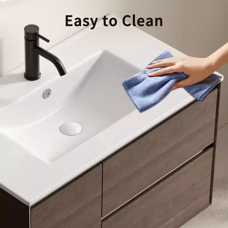 Lavabo da bagno da 60 cm, lavabo da bagno in ceramica con foro troppopieno, senza scarico, bianco lucido