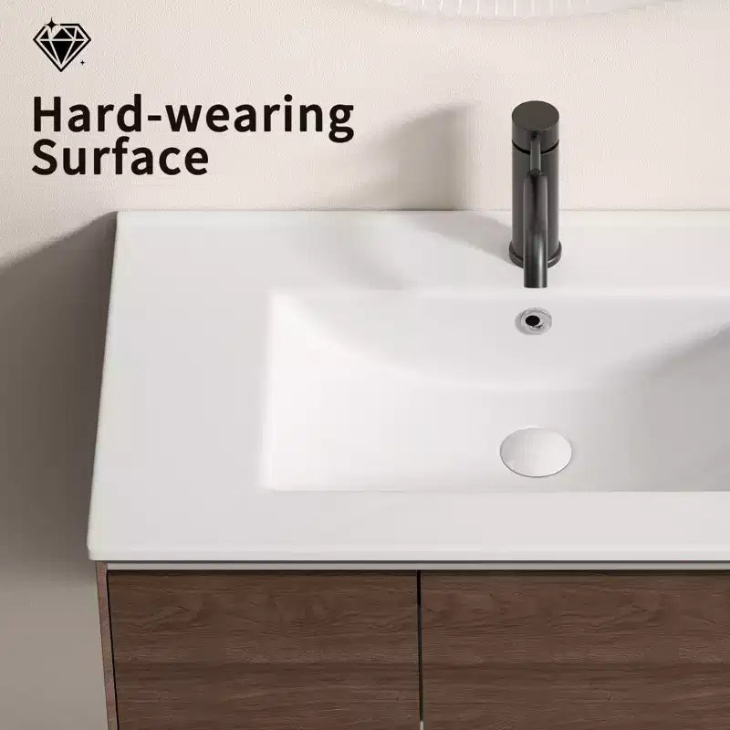 Lavabo da bagno da 60 cm, lavabo da bagno in ceramica con foro troppopieno, senza scarico, bianco lucido