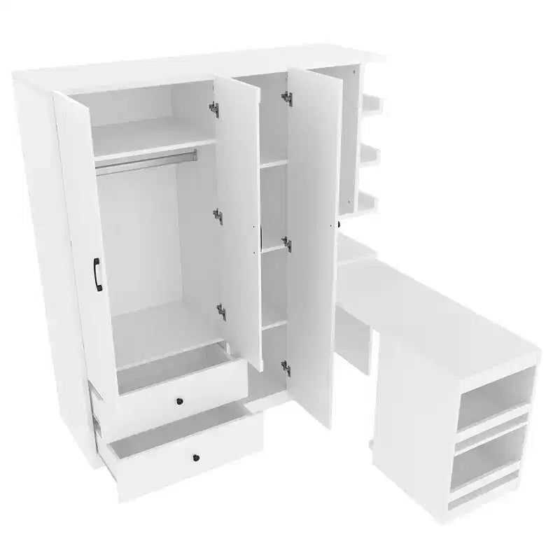 Armadio multifunzione in legno Phyllis con scrivania convertibile
