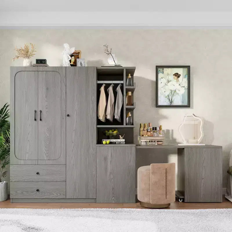 Armadio multifunzione in legno Phyllis con scrivania convertibile