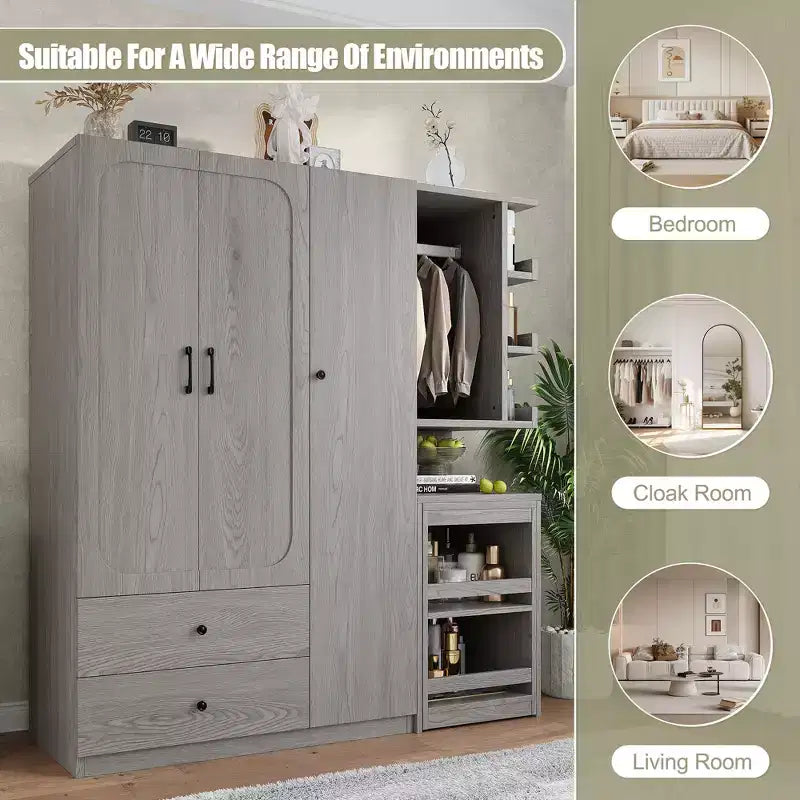 Armadio multifunzione in legno Phyllis con scrivania convertibile
