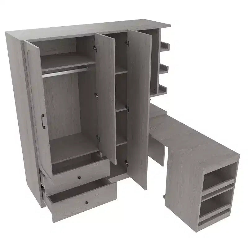 Armadio multifunzione in legno Phyllis con scrivania convertibile