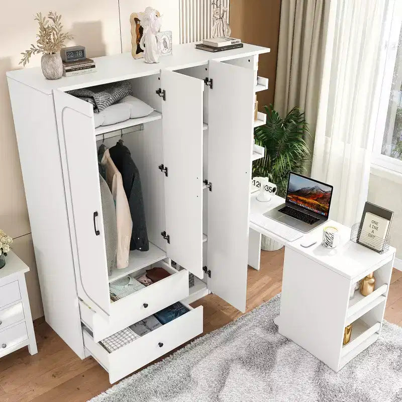 Armadio multifunzione in legno Phyllis con scrivania convertibile
