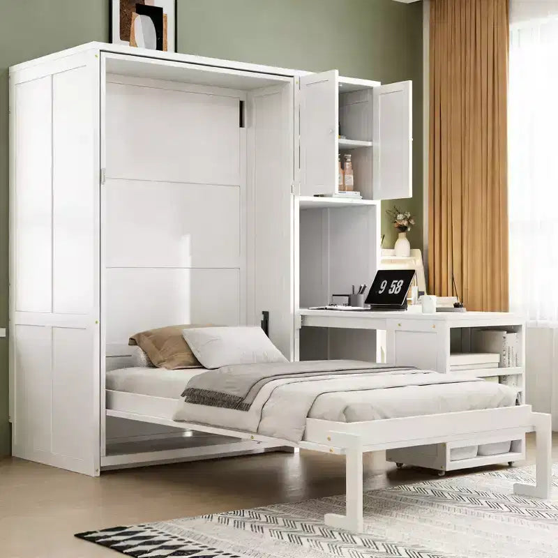 Letto a scomparsa singolo con scrivania, armadietto e libreria