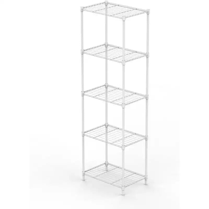 Scaffale sottile a 5 ripiani in metallo, scaffale autoportante regolabile con piedini di livellamento per dispensa, cucina, lavanderia, bianco 13,78P x 17,72L x 55,12A