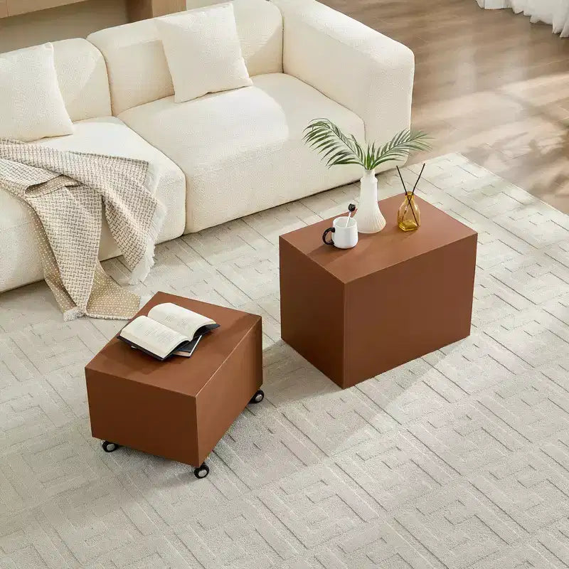 Tavolino rettangolare moderno in pelle e legno "Saddle"
