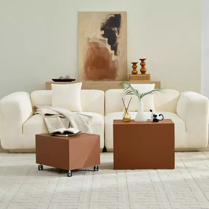 Tavolino rettangolare moderno in pelle e legno "Saddle"
