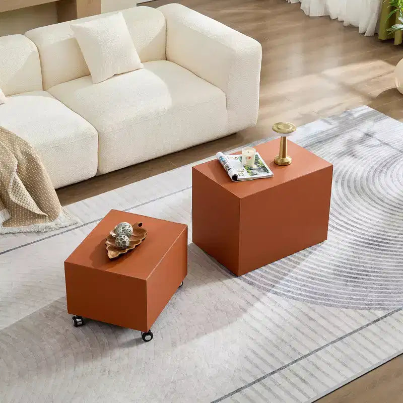 Tavolino rettangolare moderno in pelle e legno "Saddle"