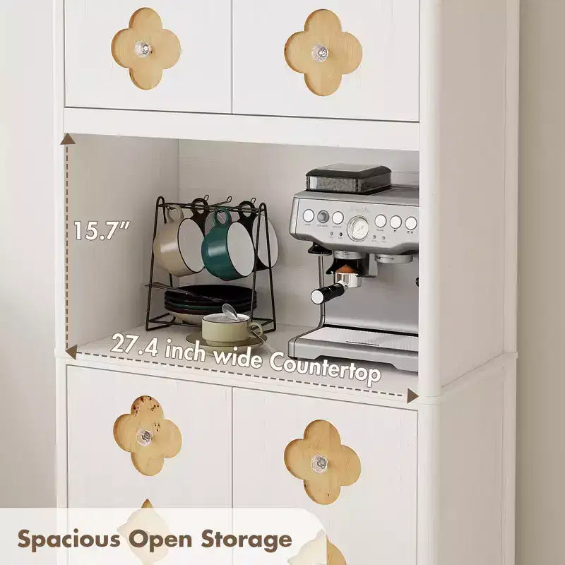 Mobile dispensa da cucina, armadio contenitore alto 182 cm con piano di lavoro, credenza indipendente in legno con anta intagliata e maniglia in cristallo, per sala da pranzo