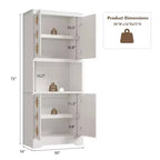 Mobile dispensa da cucina, armadio contenitore alto 182 cm con piano di lavoro, credenza indipendente in legno con anta intagliata e maniglia in cristallo, per sala da pranzo