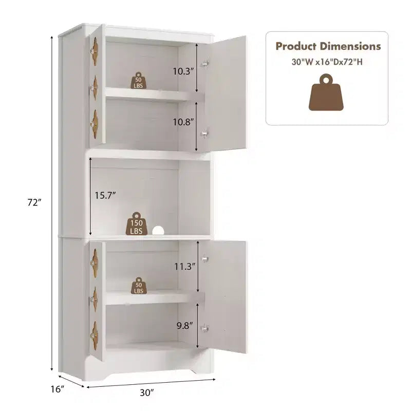Mobile dispensa da cucina, armadio contenitore alto 182 cm con piano di lavoro, credenza indipendente in legno con anta intagliata e maniglia in cristallo, per sala da pranzo