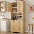 Kitchen Pantry Cabinet,72 Tall Storage Cabinet with Countertop,Freestanding Wooden Hutch Cupboard with Carved Door & Crystal Handle, for Dining Room