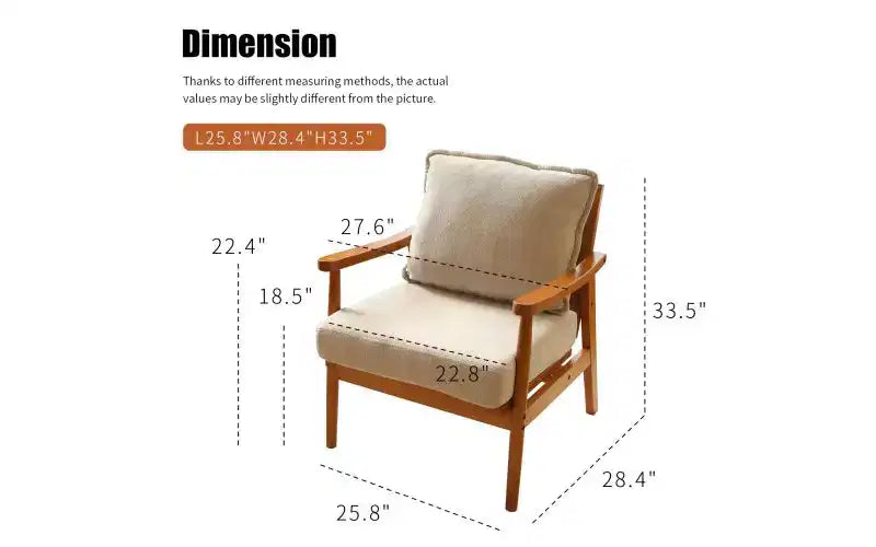 Poltrona di design moderno con struttura in legno massello e cuscino in tessuto felpato, seduta versatile per soggiorno, camera da letto