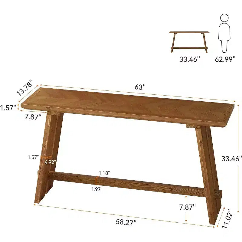 Consolle in Legno Massello per Ingresso, Tavolo da Divano in Stile Rustico Lungo 63 Pollici per Soggiorno, Ingresso, Corridoio, Foyer