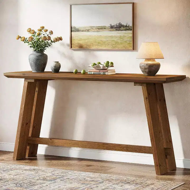 Consolle in Legno Massello per Ingresso, Tavolo da Divano in Stile Rustico Lungo 63 Pollici per Soggiorno, Ingresso, Corridoio, Foyer