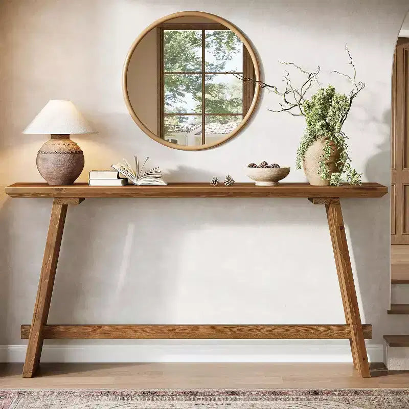 Consolle in Legno Massello per Ingresso, Tavolo da Divano in Stile Rustico Lungo 63 Pollici per Soggiorno, Ingresso, Corridoio, Foyer