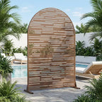 Dovelina 72H x 47W Arched Outdoor Metal Privacy Screen Freestanding Fence Panels in White/Brown for Garden Patio Deck Yard