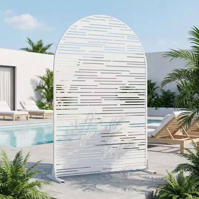 Paravento per esterni ad arco in metallo 72H x 47W Pannelli di recinzione autoportanti in bianco/marrone per giardino, patio, terrazza, cortile