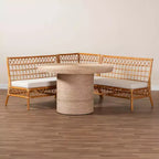 Set Adalina Rattan Angolare da Pranzo (4 Pezzi): Cuscini Morbidi, Tavolo Rotondo, Nessun Montaggio Richiesto